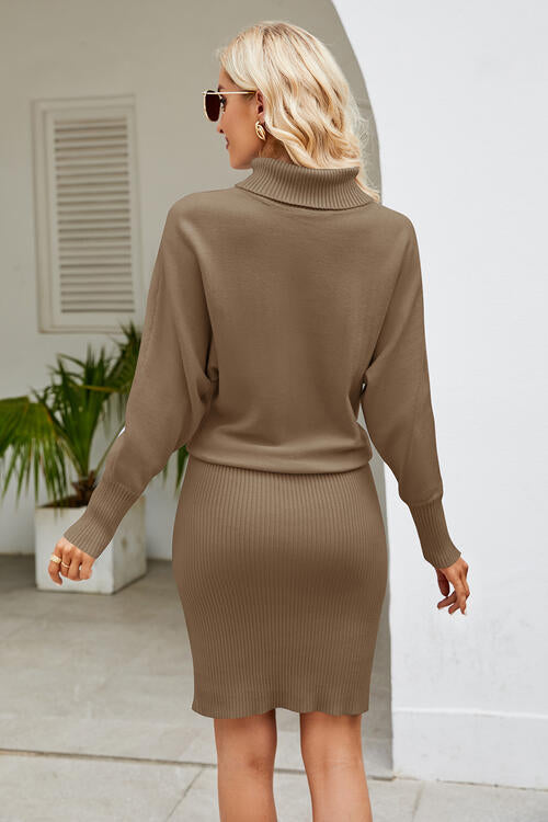 swvws Ribbed Mock Neck Long Sleeve Dress