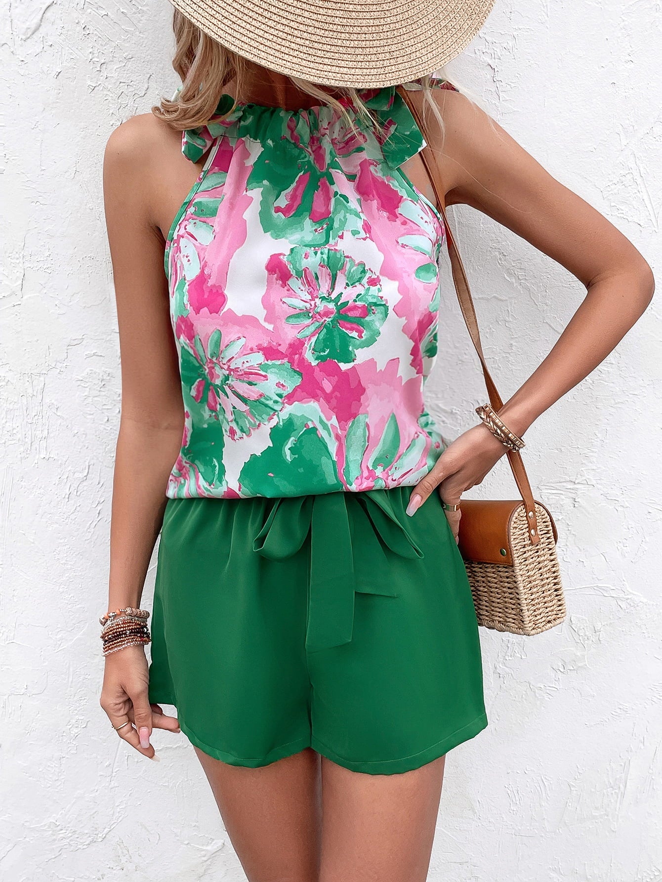 swvws Floral Tied Round Neck Tank