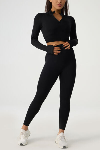 swvws Quarter Zip Raglan Sleeve Top and High Waist Leggings Active Set