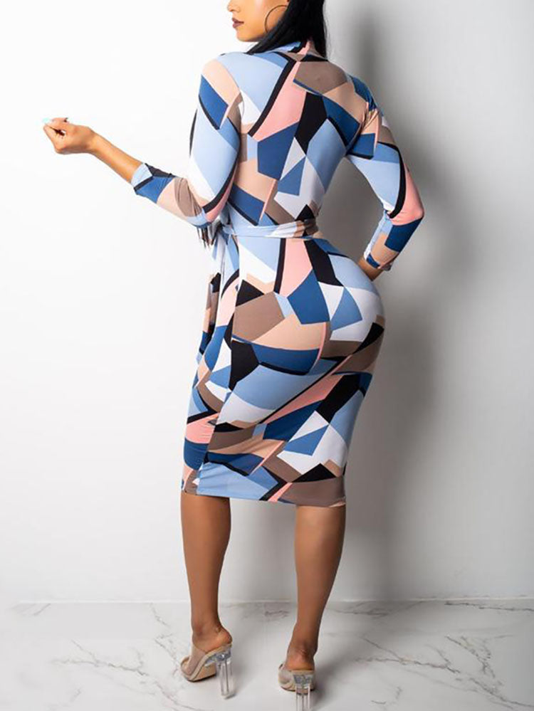 Sixsr Zipper Front Print Midi Dress