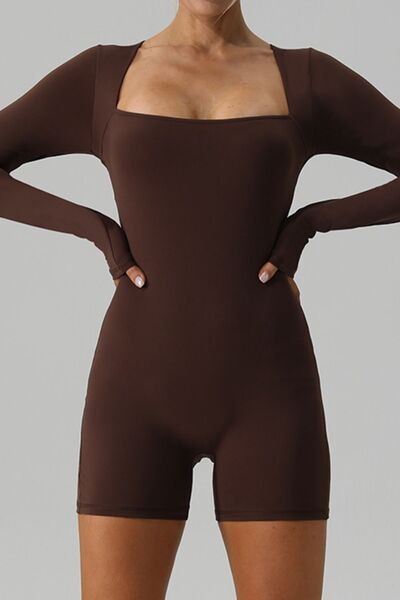 swvws Square Neck Long Sleeve Active Romper