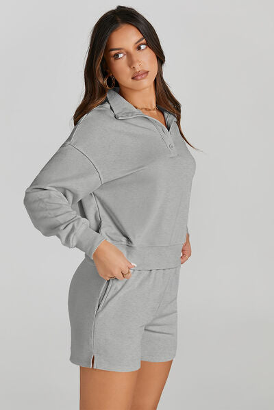 swvws Half Button Sweatshirt and Shorts Active Set