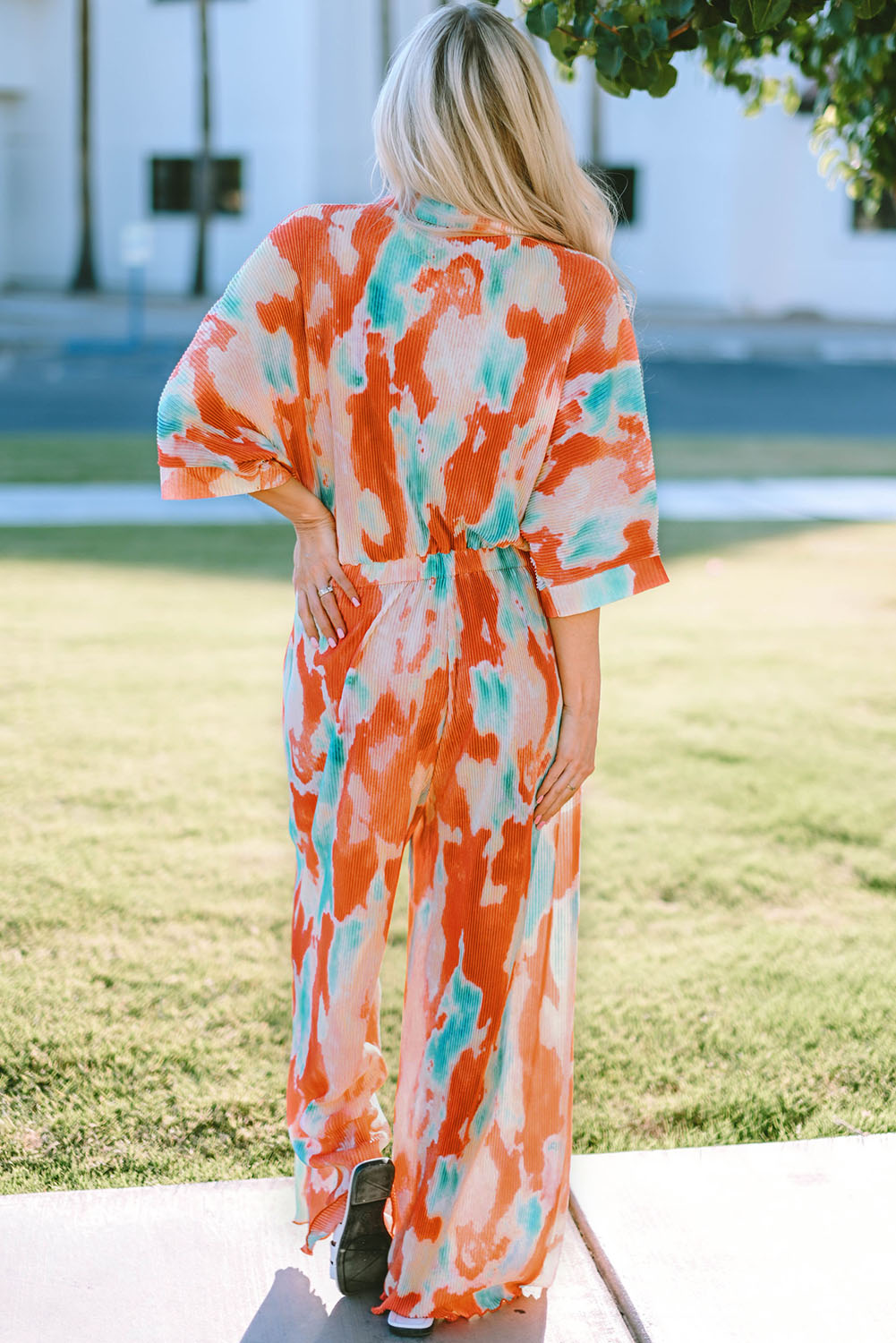 swvws Tie-Dye Collared Wide Leg Jumpsuit