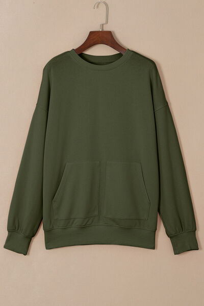 swvws Pocketed Round Neck Dropped Shoulder Sweatshirt