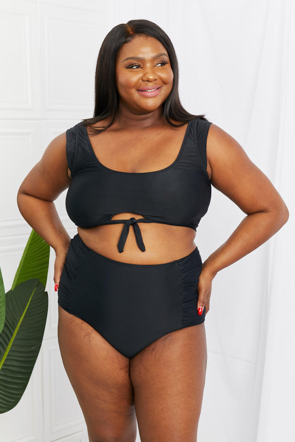 swvws Marina West Swim Sanibel Crop Swim Top and Ruched Bottoms Set in Black