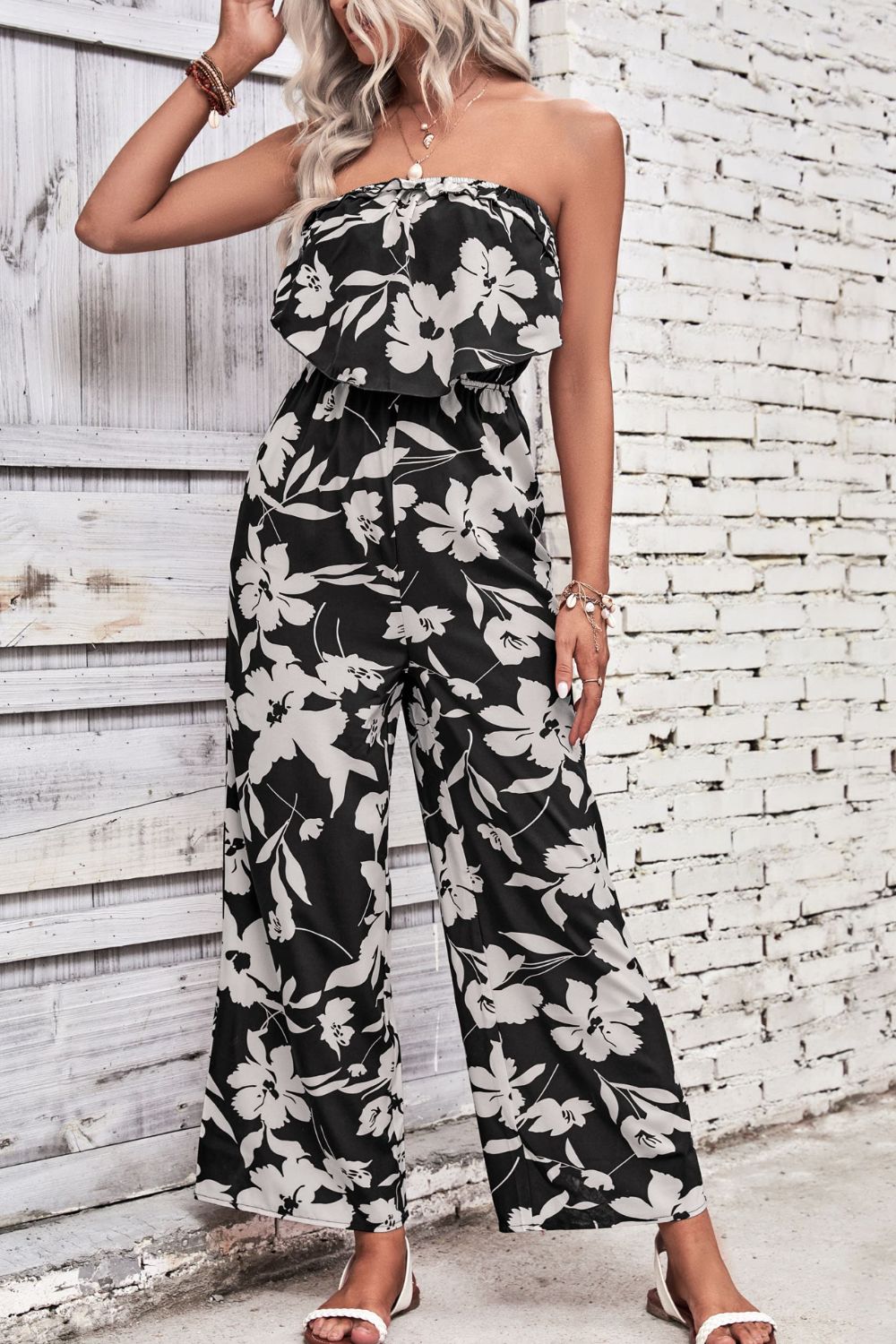 swvws Floral Strapless Wide Leg Jumpsuit