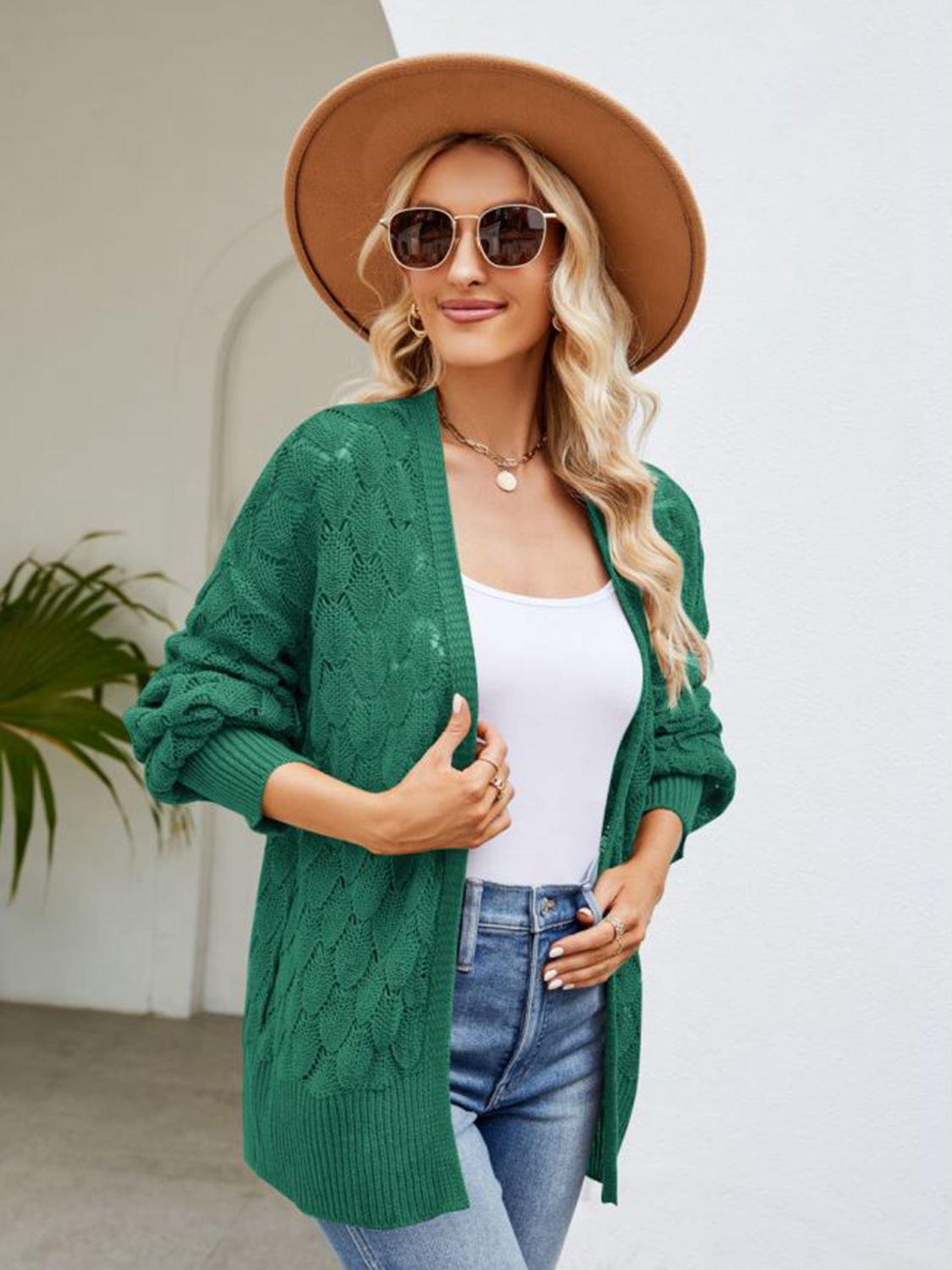 swvws Open Front Ribbed Trim Cardigan