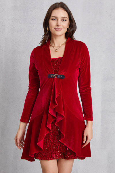 swvws Sequin Ruffle Hem Long Sleeve Mini Dress