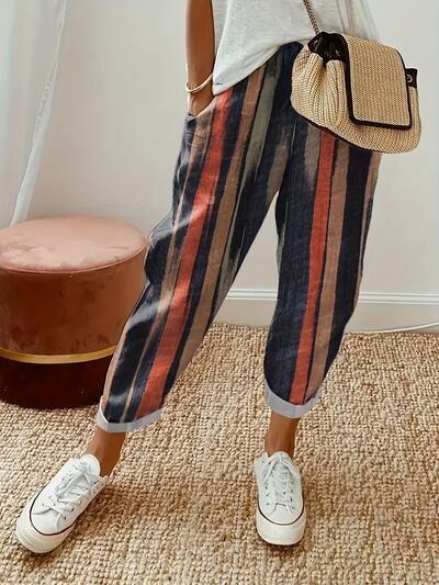 swvws Striped Pocketed Elastic Waist Pants