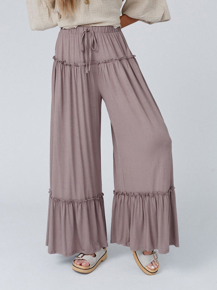 swvws Wide Leg Ruffle Trim Pants