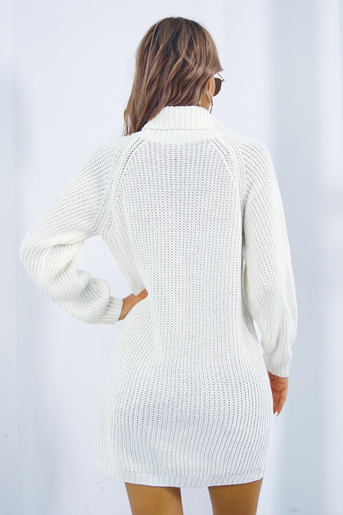 swvws Buttoned Turtleneck Long Sleeve Sweater Dress