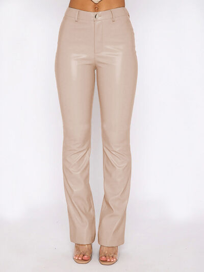 swvws PU Leather High Waist Straight Pants