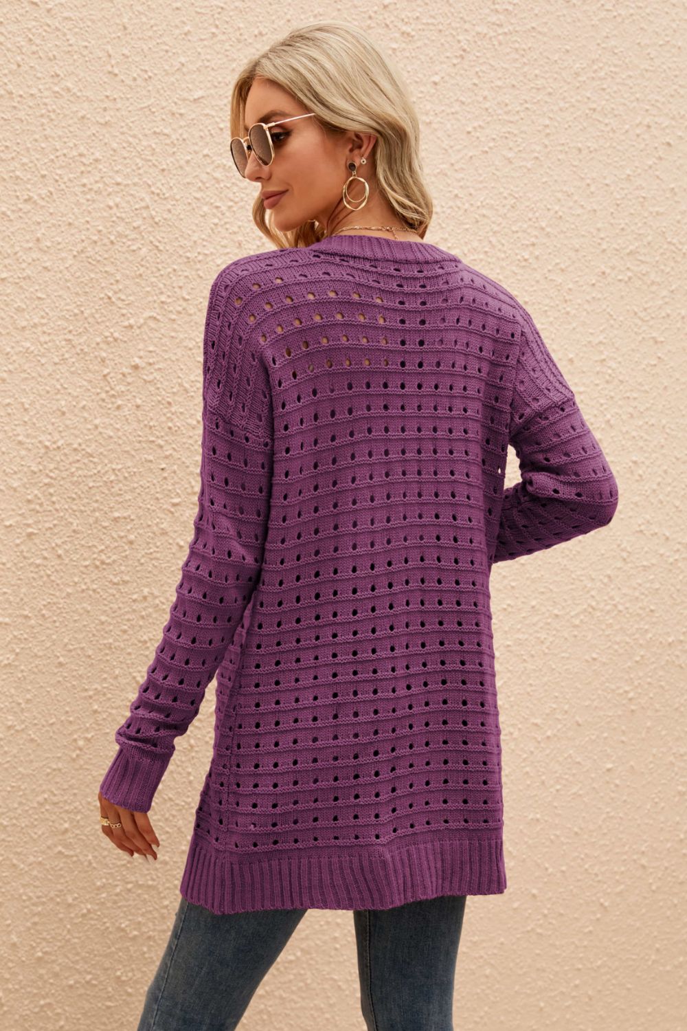 swvws Openwork Horizontal Ribbing Open Front Cardigan