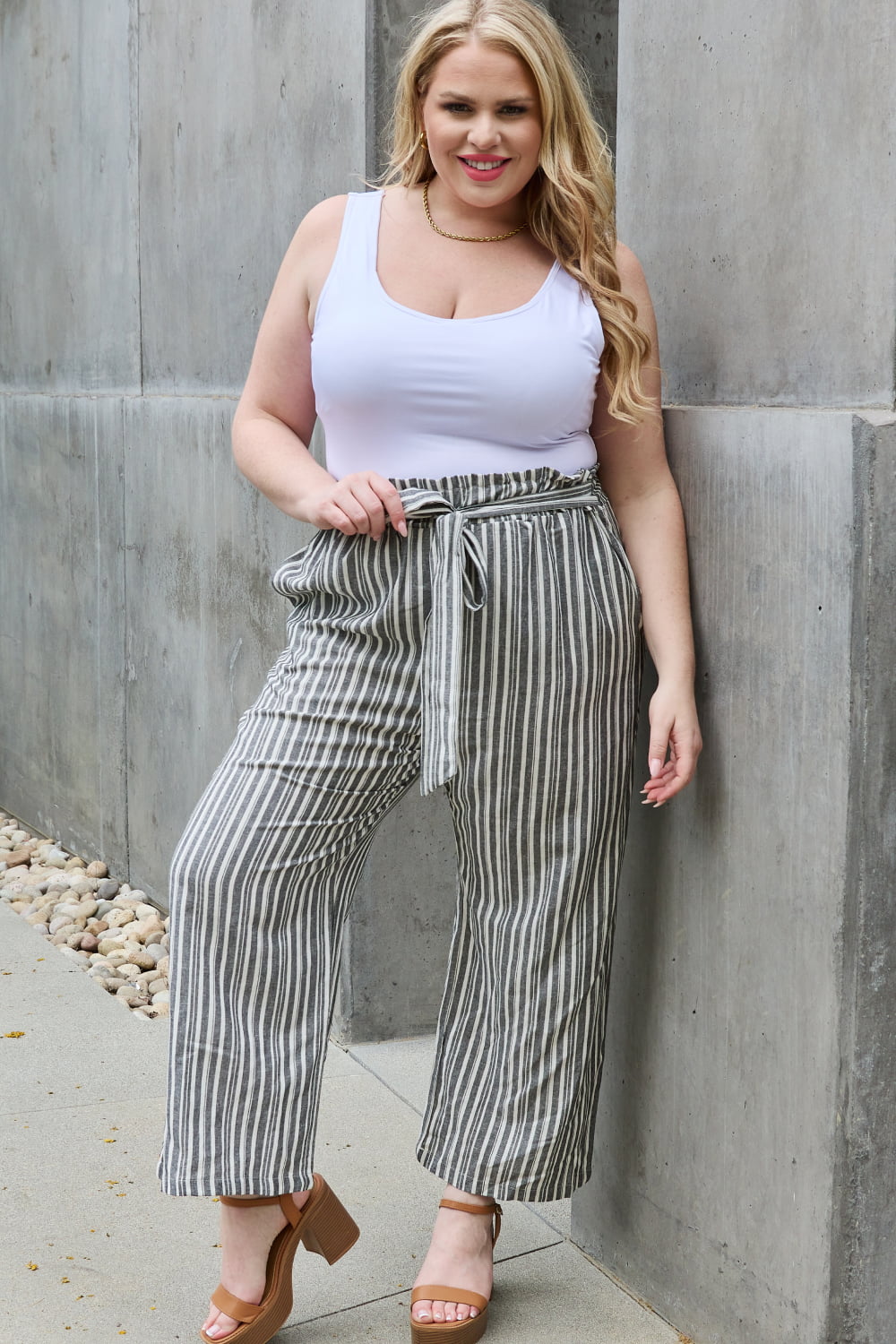 swvws Heimish Find Your Path Full Size Paperbag Waist Striped Culotte Pants