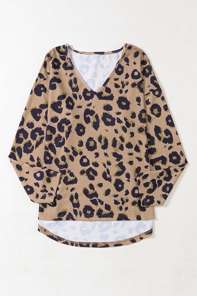 swvws Leopard V-Neck Dropped Shoulder Blouse