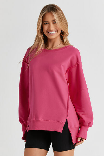 swvws Slit Exposed Seam Round Neck Sweatshirt