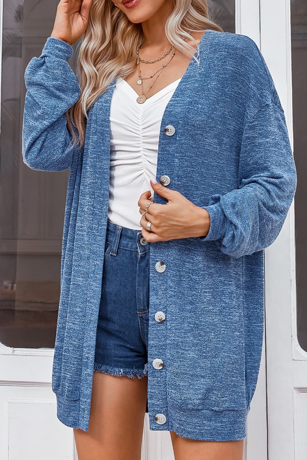 swvws Buttoned V-Neck Long Sleeve Cardigans