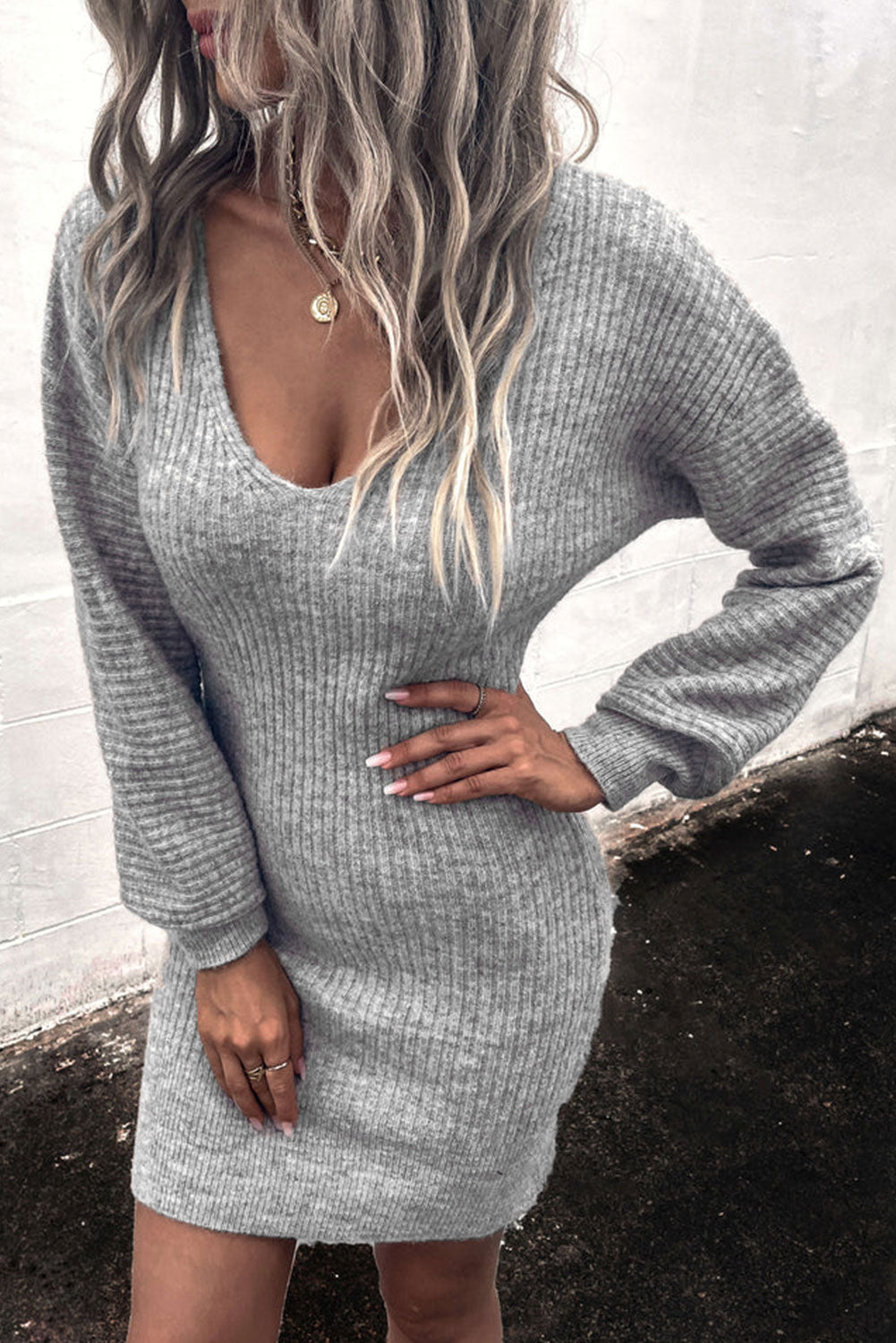 swvws Ribbed Long Sleeve Sweater Dress