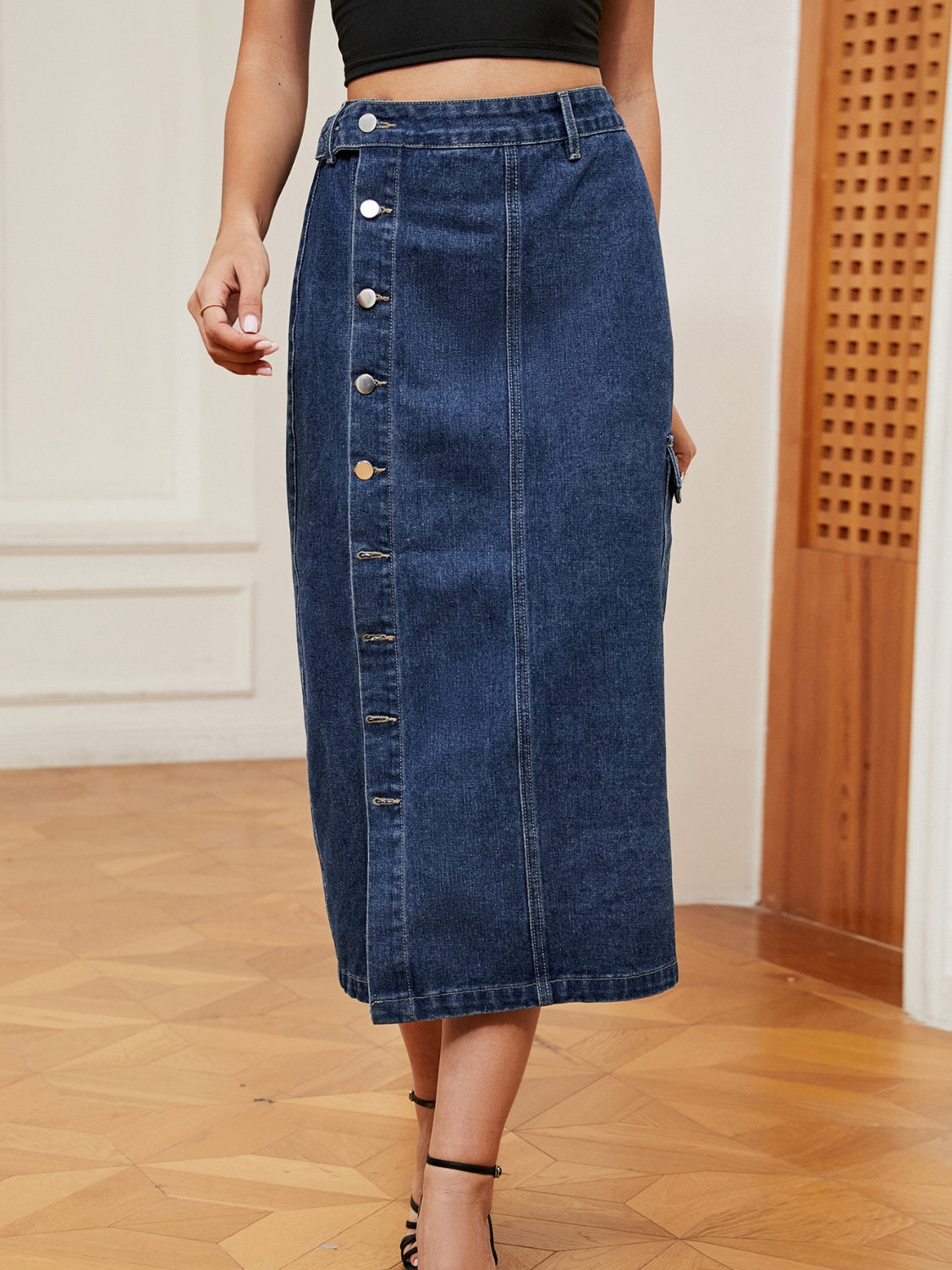 themeisles Button Down Denim Skirt