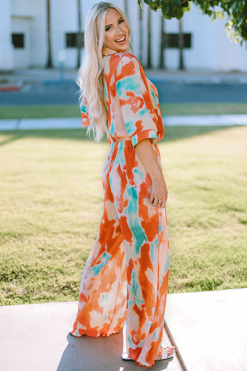 swvws Tie-Dye Collared Wide Leg Jumpsuit