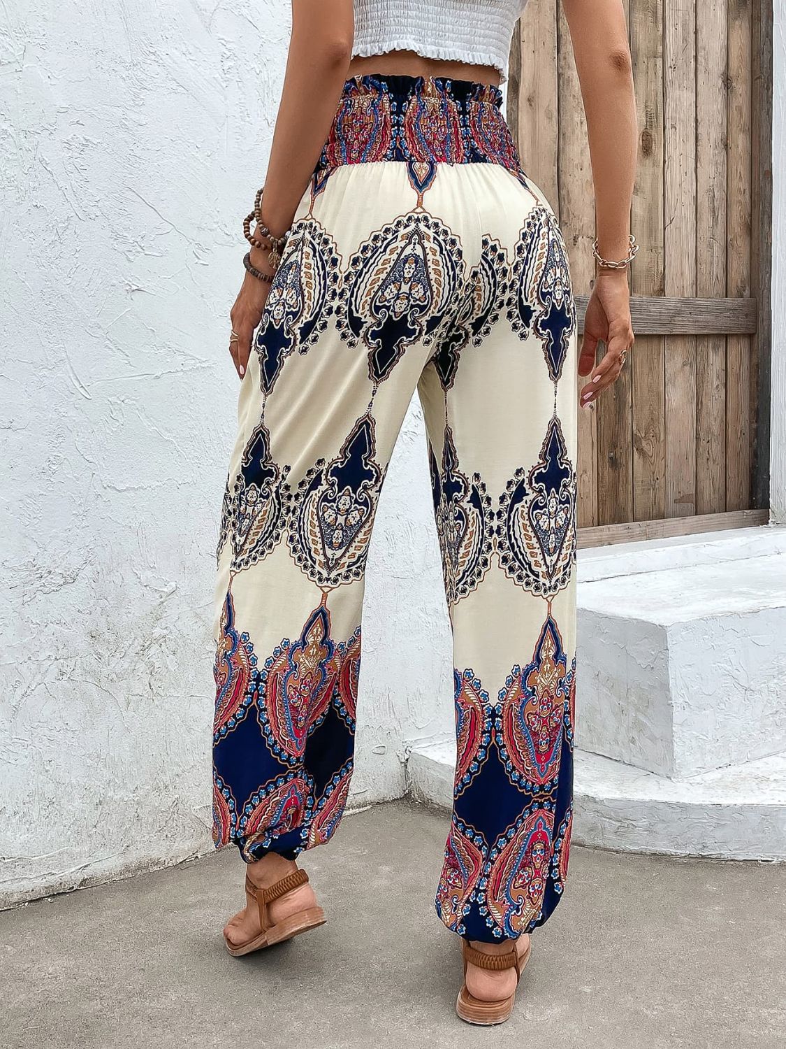 swvws Printed Smocked High Waist Pants