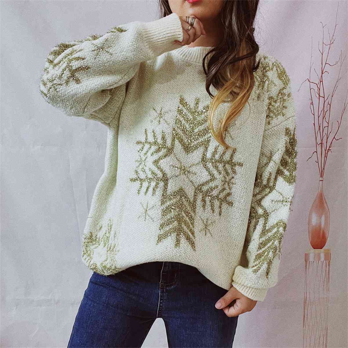 swvws Snowflake Pattern Long Sleeve Sweater