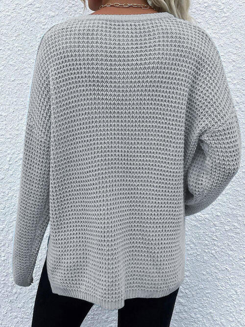 swvws Notched Long Sleeve Sweater