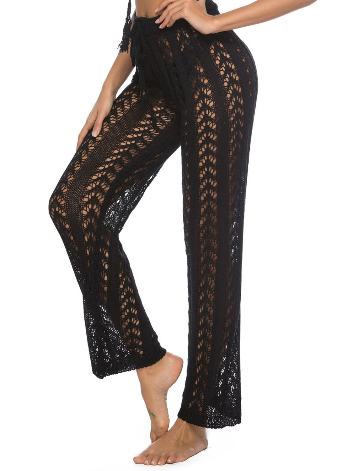 swvws Cutout Drawstring High Waist Swim Pants