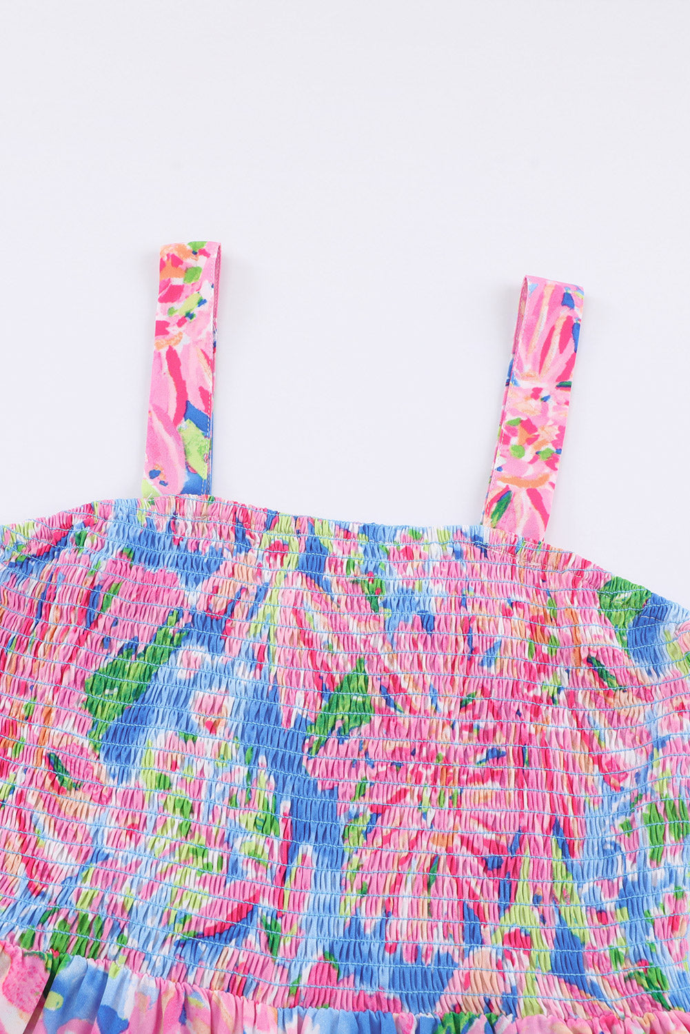 swvws Floral Smocked Square Neck Jumpsuit with Pockets