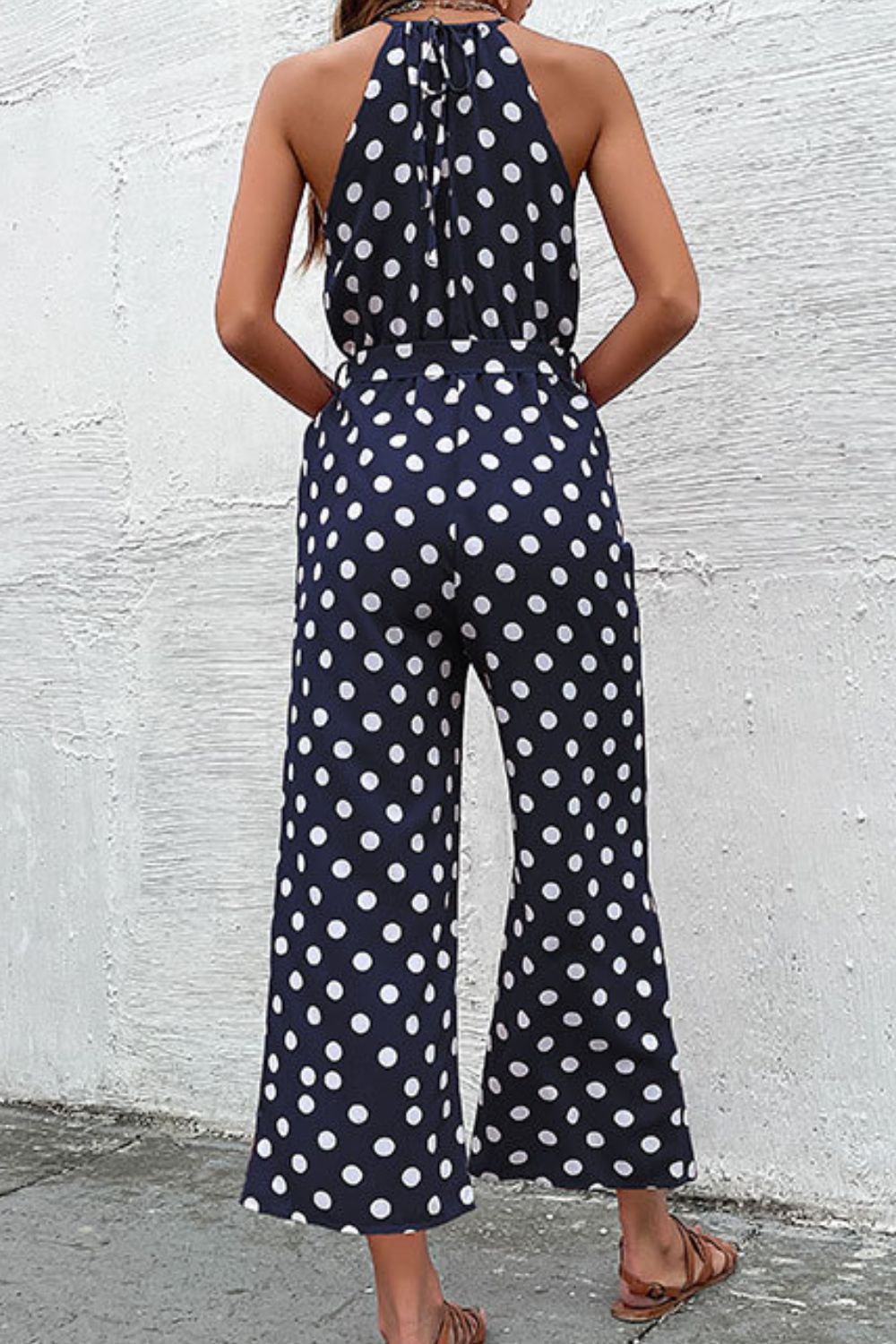 swvws Polka Dot Grecian Wide Leg Jumpsuit