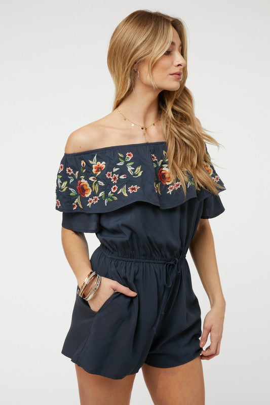 swvws Floral Embroidered Off Shoulder Romper