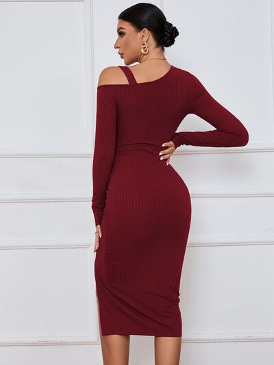 swvws Ribbed Ruched Drawstring Wrap Dress