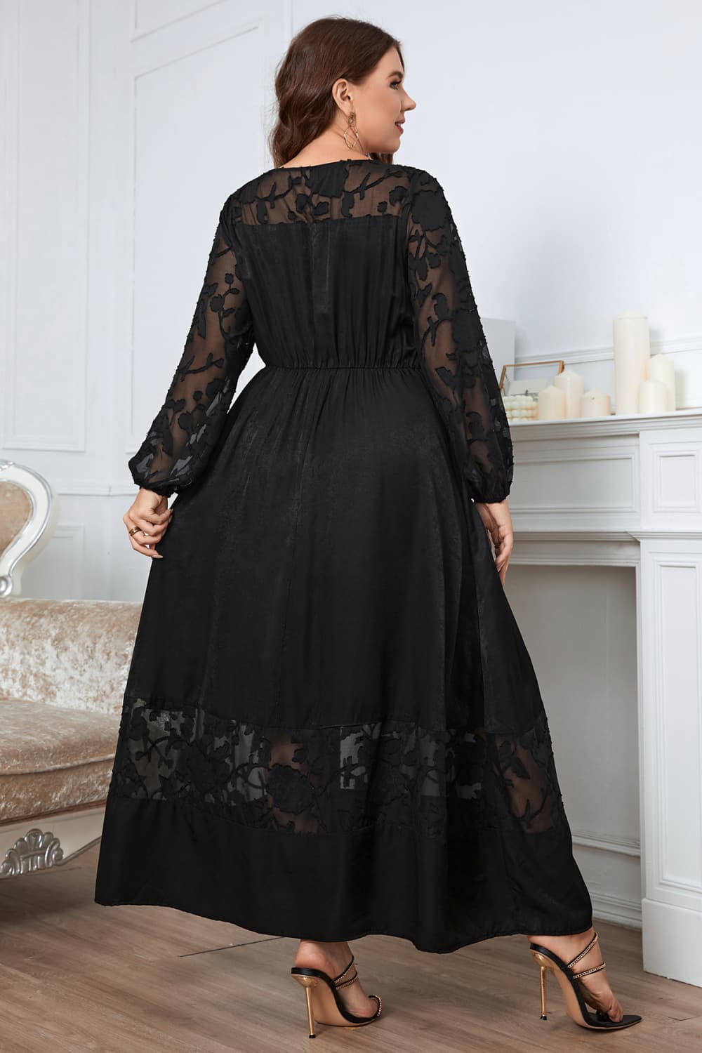 swvws Melo Apparel Plus Size Embroidery Round Neck Long Sleeve Maxi Dress