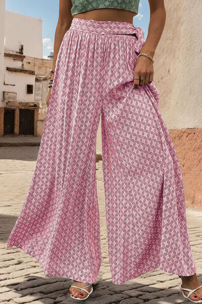 swvws Printed Tied Wide Leg Pants