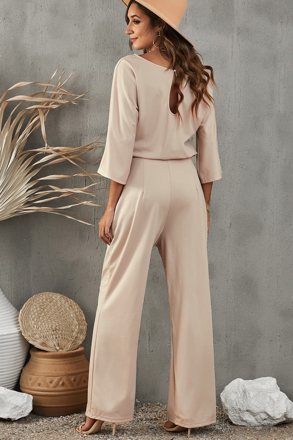 swvws Belted Three-Quarter Sleeve Jumpsuit