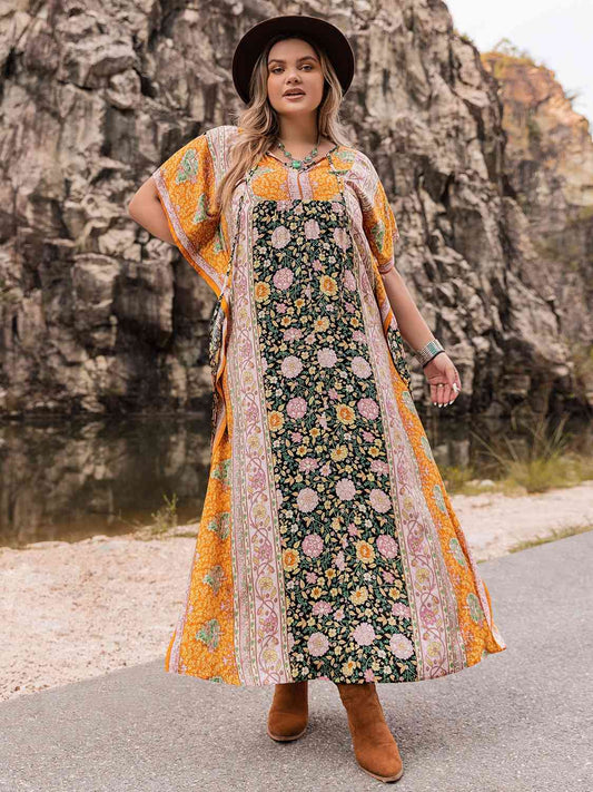 swvws Plus Size Tie Neck Maxi Dress