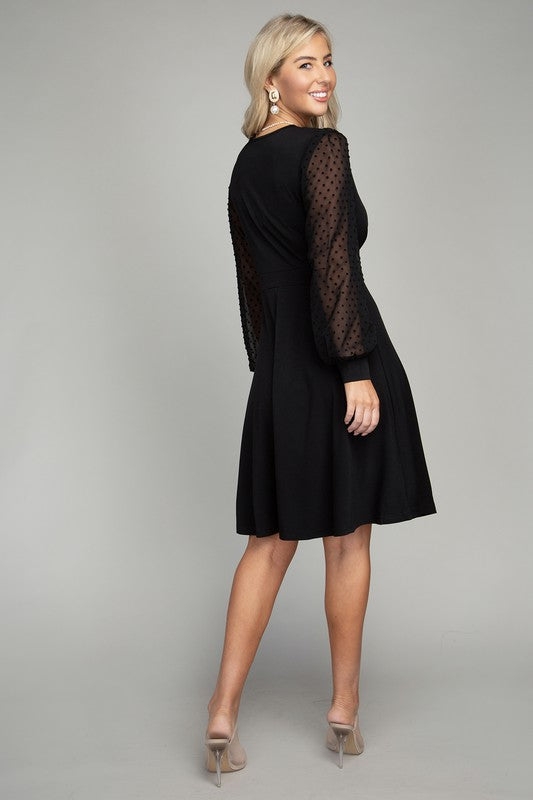 swvws Swiss Dot puff Sleeve V neck Dress