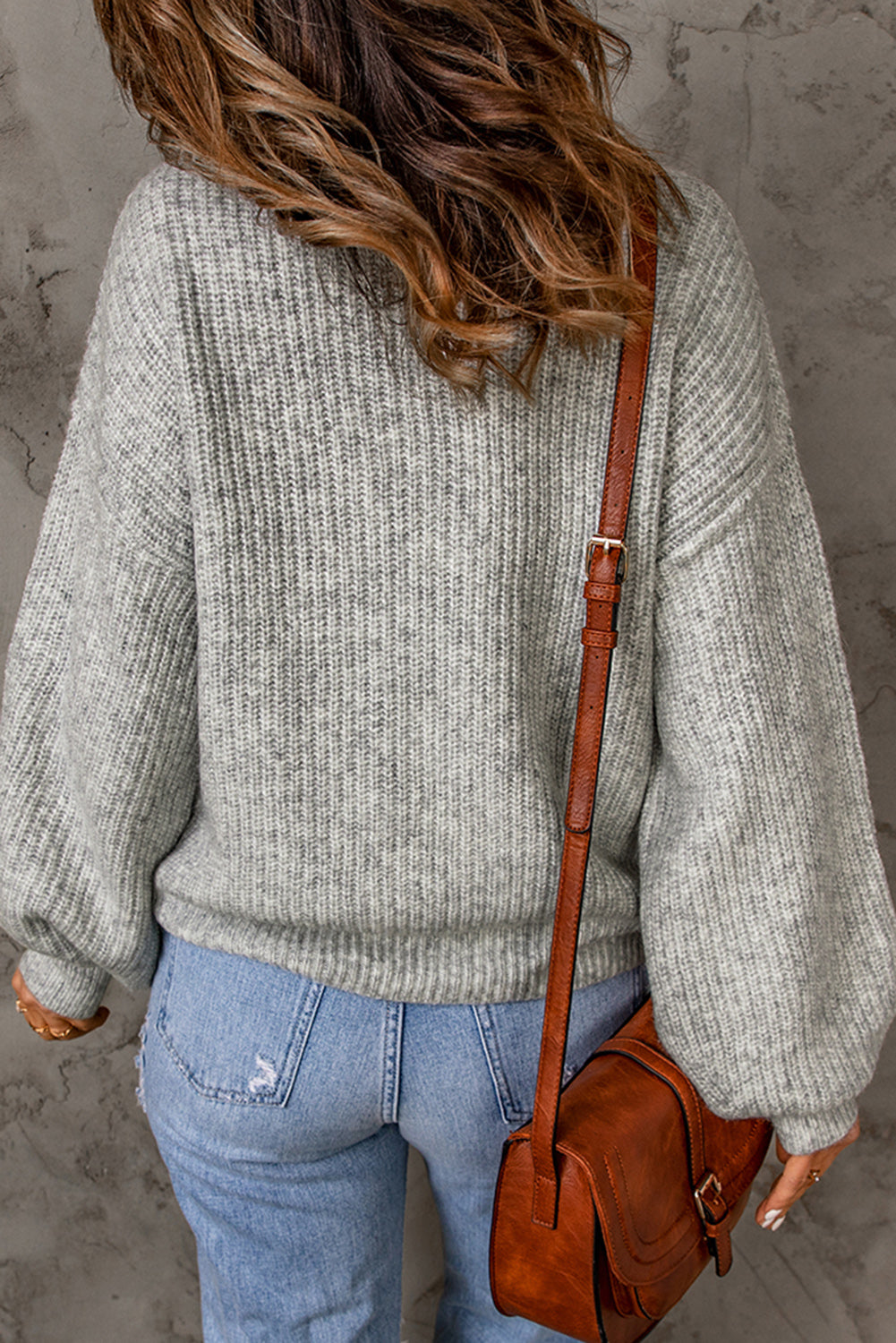 swvws Heathered Balloon Sleeve Rib-Knit Sweater