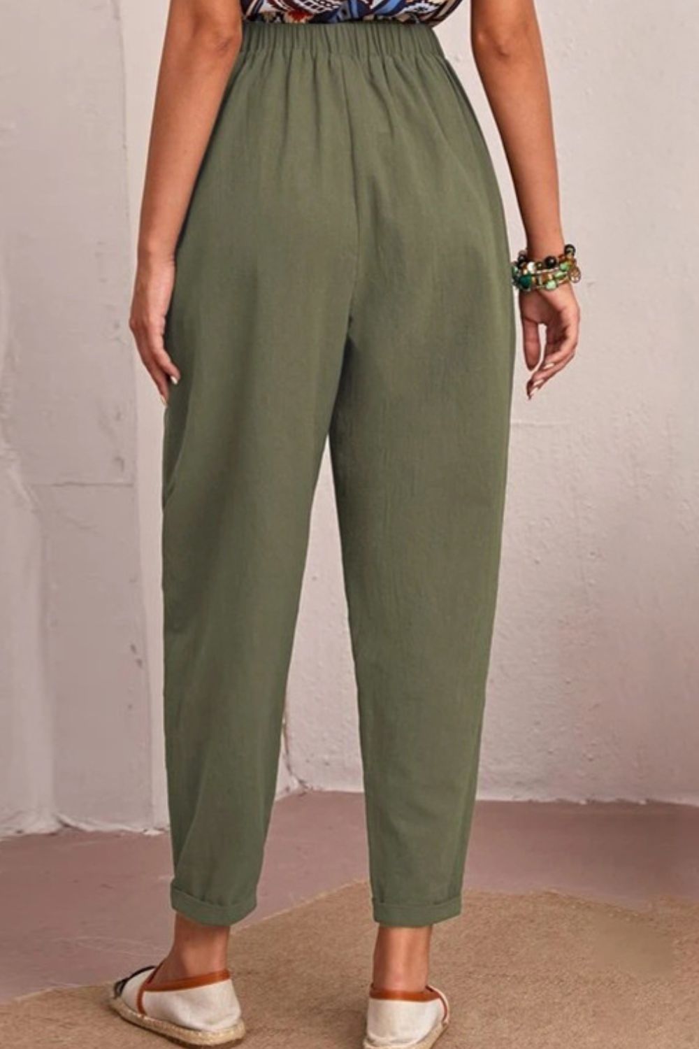 swvws Elastic Waist Pocket Tapered Pants