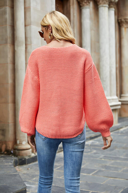 swvws Round Neck Lantern Sleeve Sweater