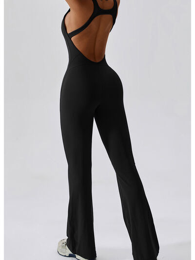 swvws Cutout Wide Strap Bootcut Active Jumpsuit