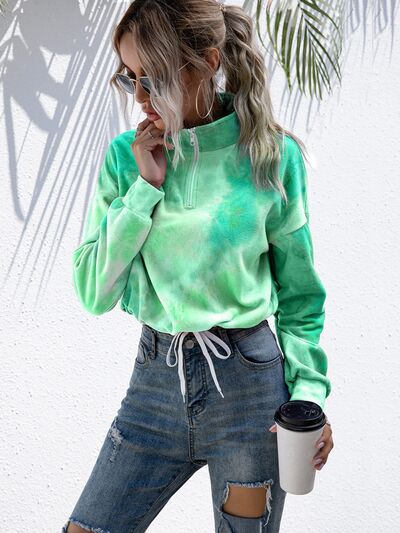 swvws Tie-Dye Quarter Zip Dropped Shoulder Sweatshirt