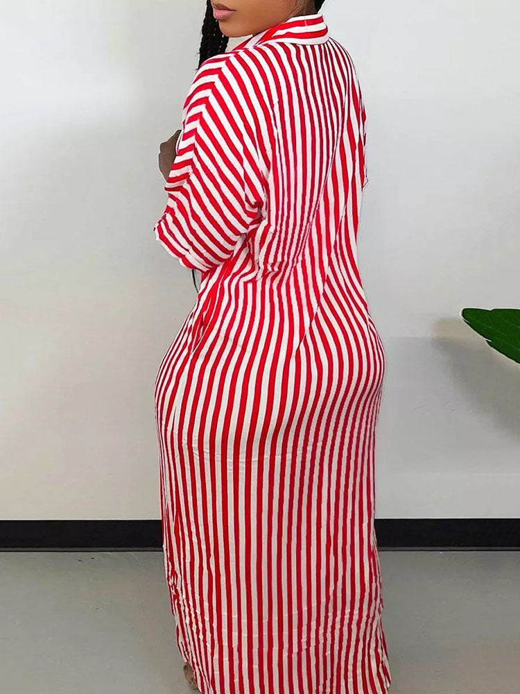 Sixsr Striped Shirt Maxi Dress