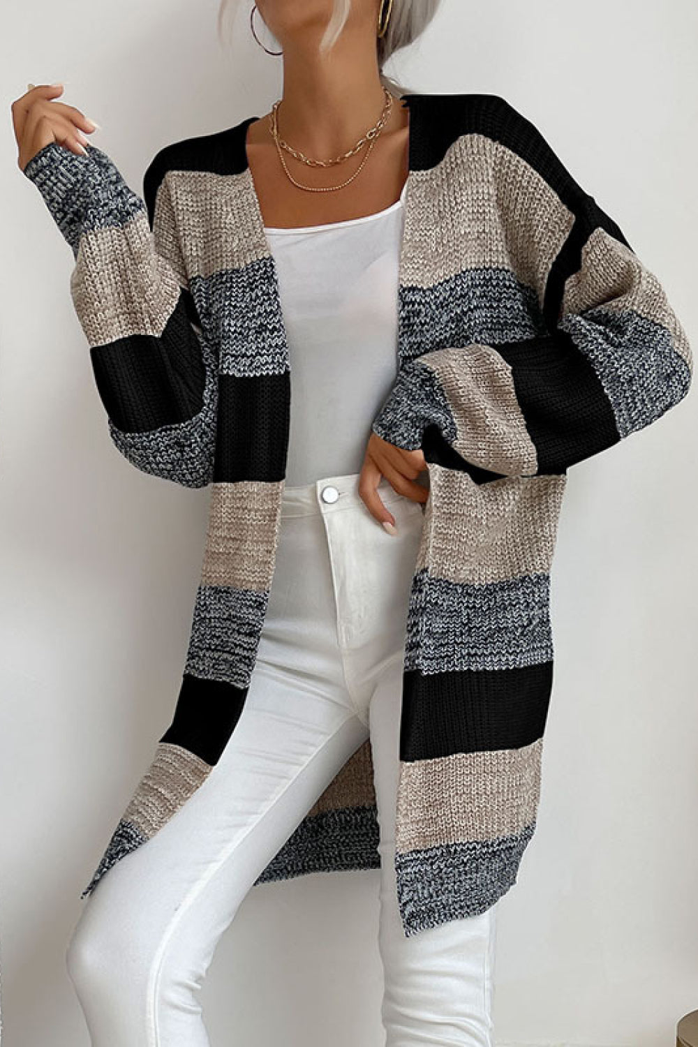 swvws Striped Long Sleeve Duster Cardigan