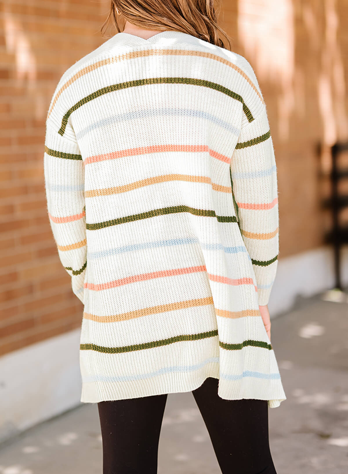 swvws Striped Rib-Knit Open Front Pocketed Cardigan