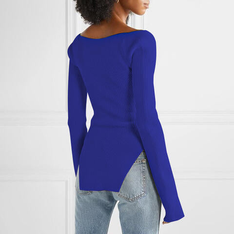 swvws Sweetheart Neck Long Sleeve Knit Top