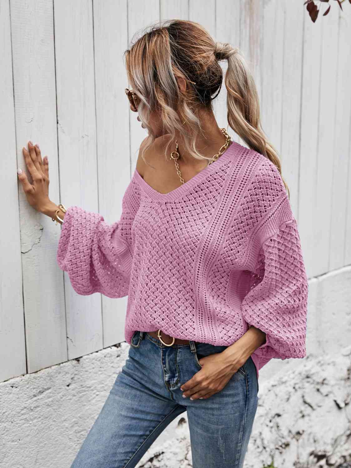 swvws V-Neck Dropped Shoulder Sweater