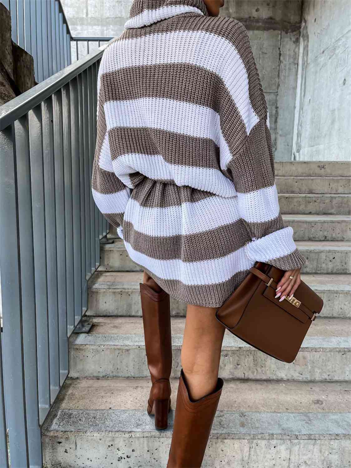 swvws Striped Turtleneck Sweater Dress