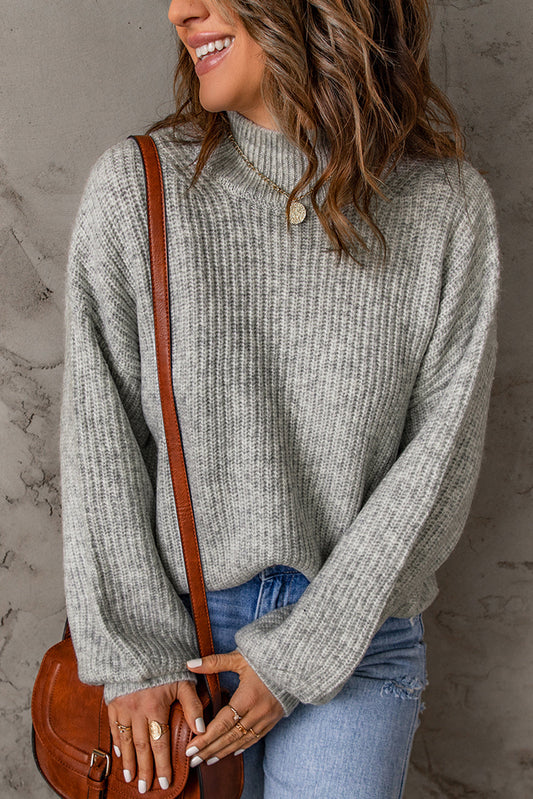 swvws Heathered Balloon Sleeve Rib-Knit Sweater