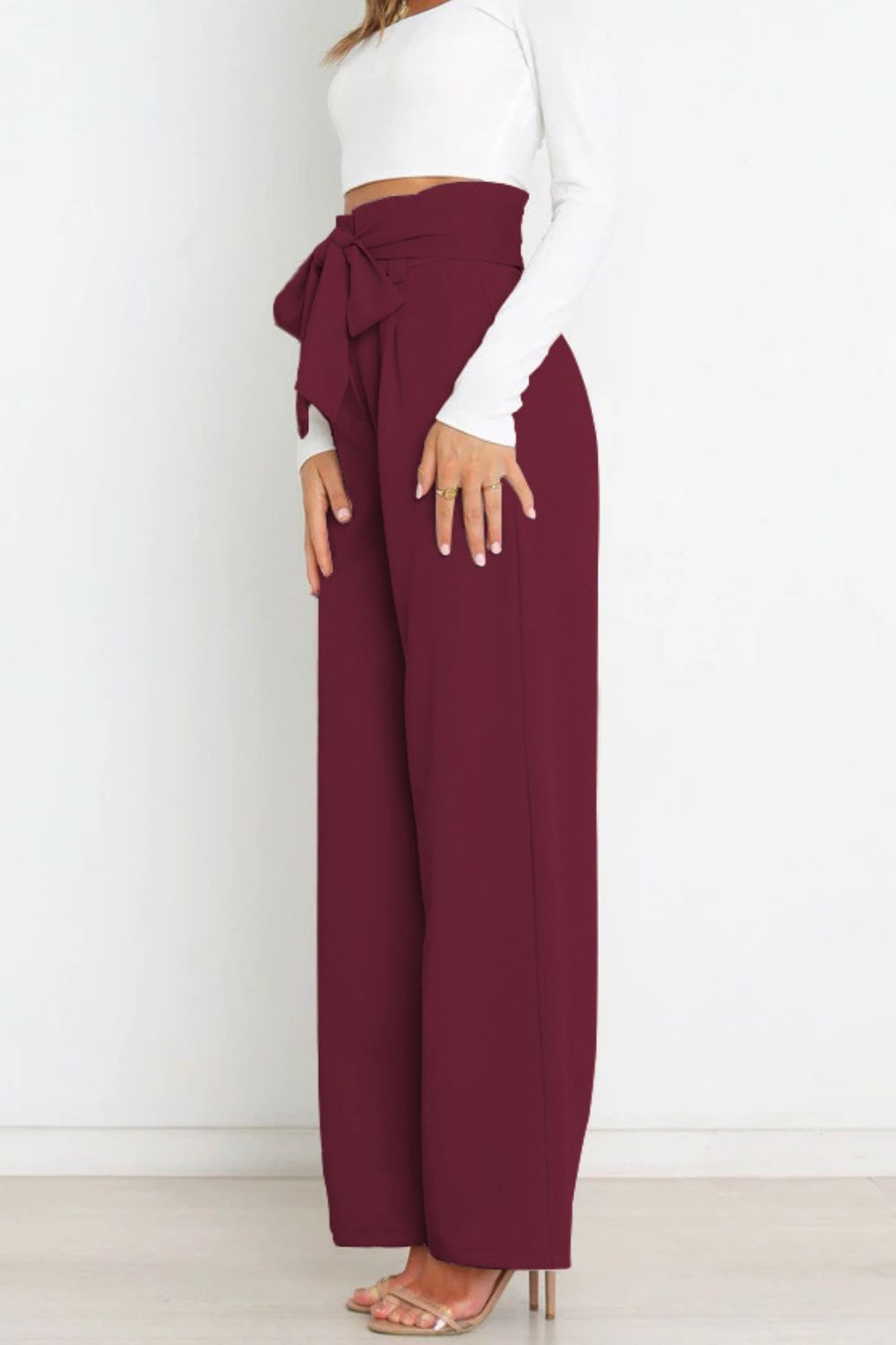 swvws Tie Front Paperbag Wide Leg Pants